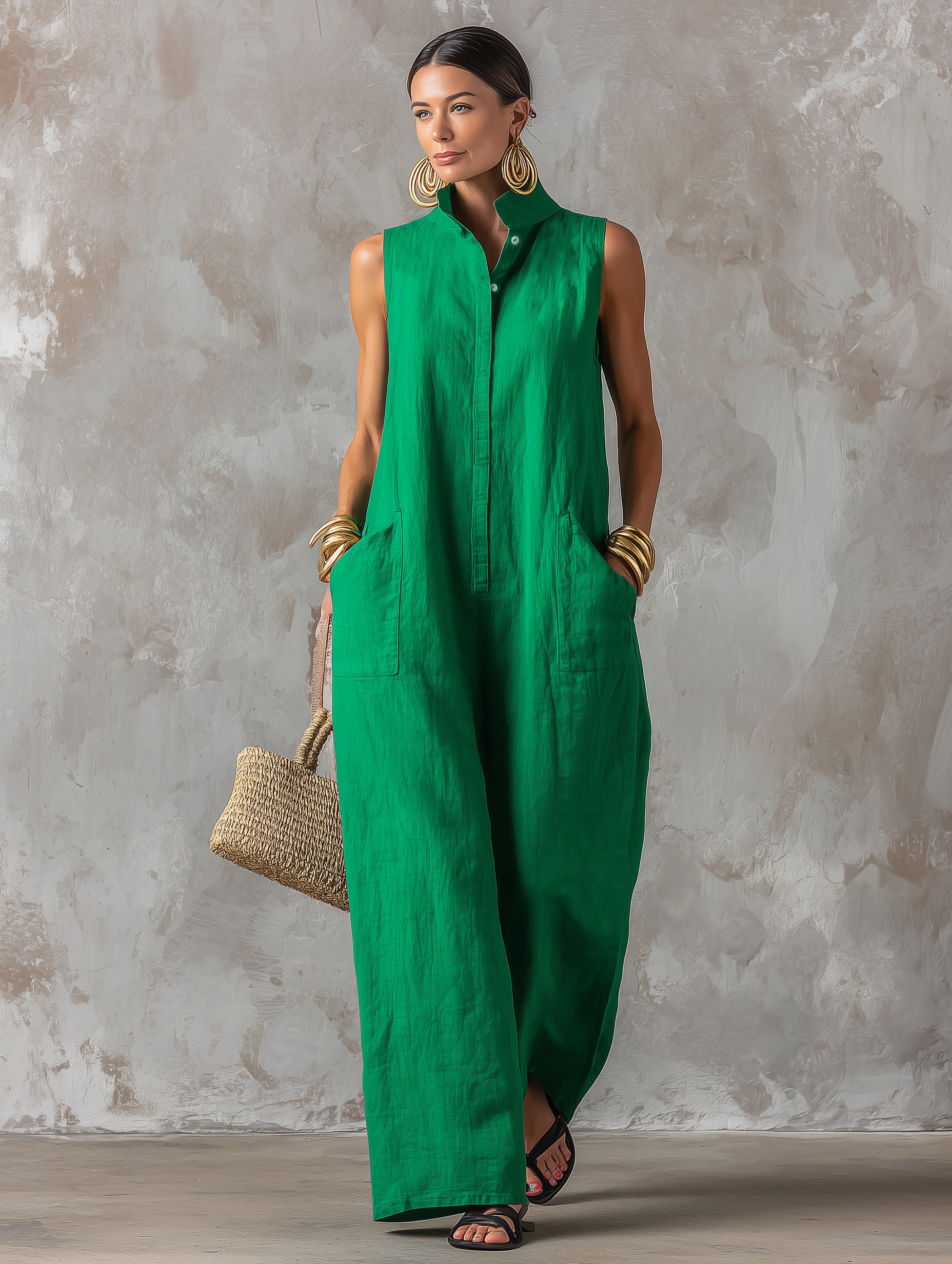 ✨ Claire – Tuta Donna Minimalista dal Taglio Ampio in Misto Lino ✨
