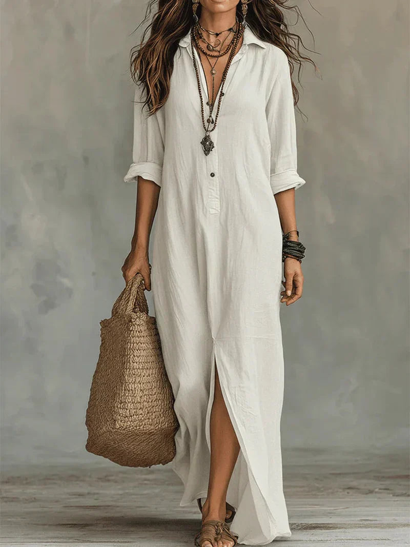 Sofía | Vestido Camisa Largo con Abertura