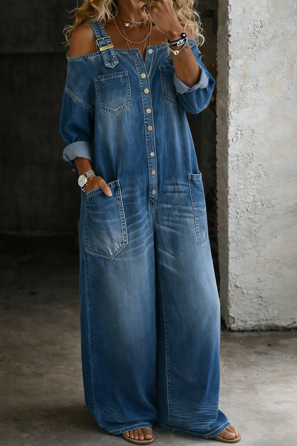 ✨ Stephanie™ | Tuta in Denim con Spalle Scoperte ✨