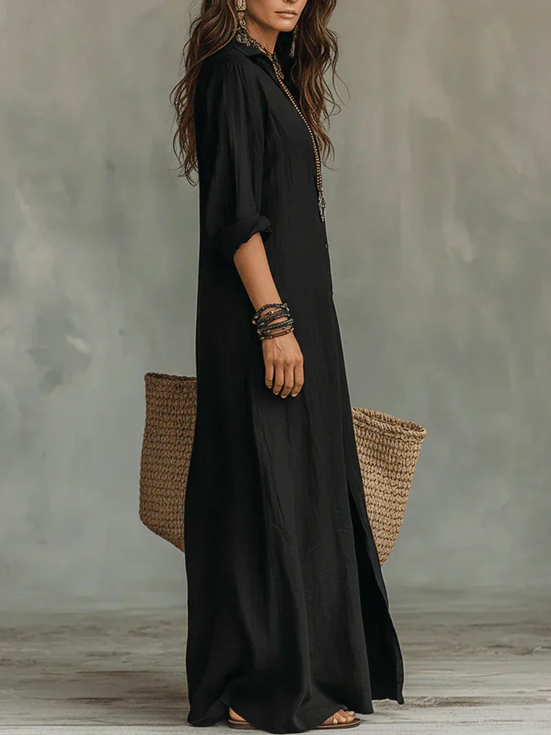 Sofía | Vestido Camisa Largo con Abertura